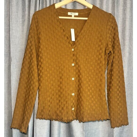 Madewell NWT V-Neck Brown Checkerboard Jacquard Cardigan Size small - Picture 6 of 16